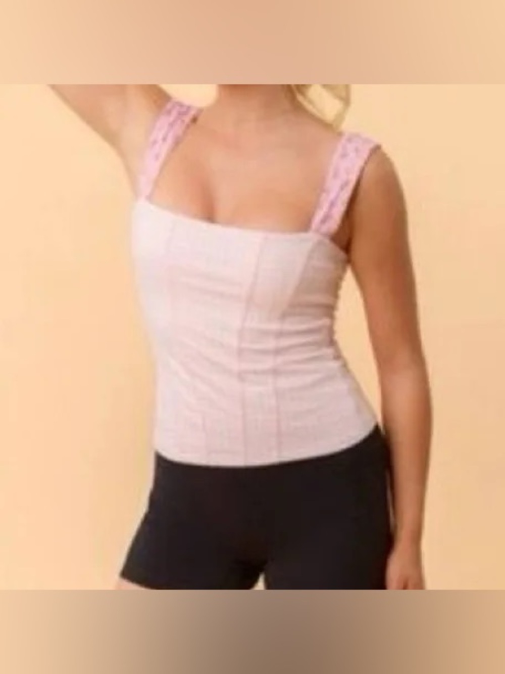 Blogilates Pink Gingham Tiny Bows Corset Tank - Picture 2 of 6